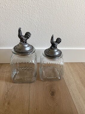 Glass Canister Set with Rooster Pewter Lids
